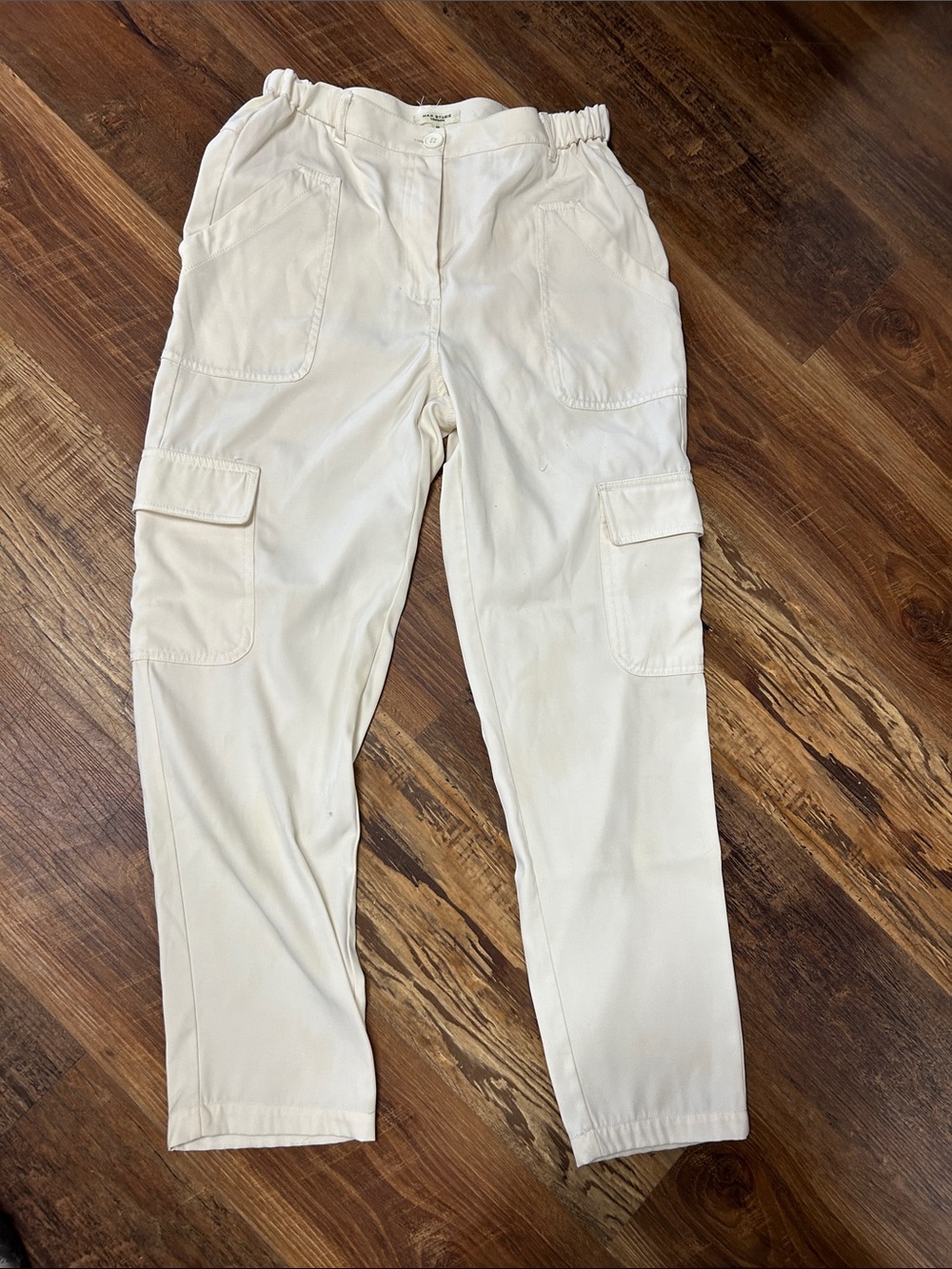 Max Studio Cream Cargo Pants with Elastic Waist